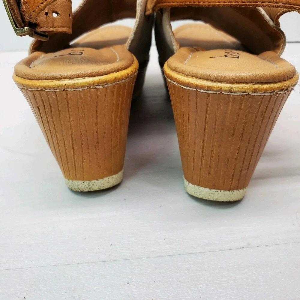 Boc Noelle Suede Leather Wedge Shoes Womens 8M Tan Sandals Sling Back Fast Ship